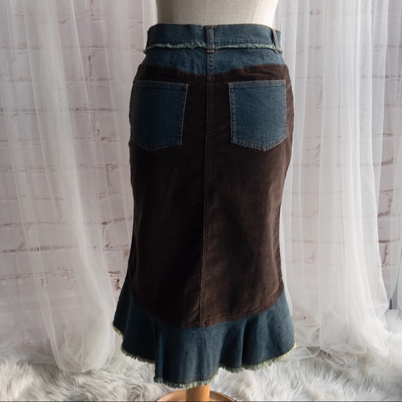 NAF NAF Jean Skirt with Brown Stretch Corduroy Women's Size 38 (US 4-6) - Picture 4 of 12